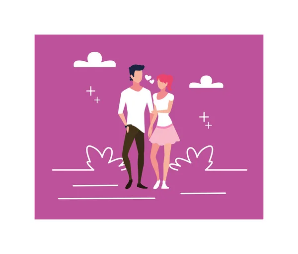 Couple of people in love, man and woman embracing each other affectionately — Stock Vector