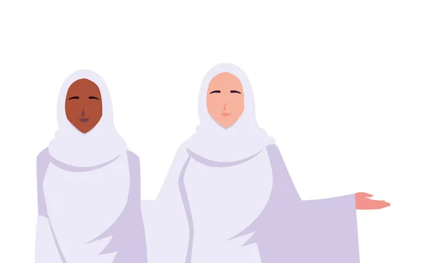 Perempuan haji haji berdiri di latar belakang putih - Stok Vektor