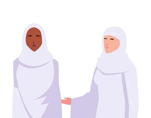 Donne pellegrino hajj in piedi su sfondo bianco — Vettoriale Stock
