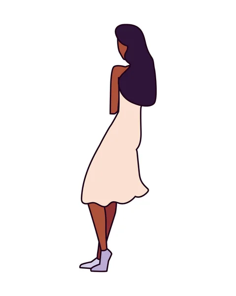 Jeune femme de position arrière sur fond blanc — Image vectorielle