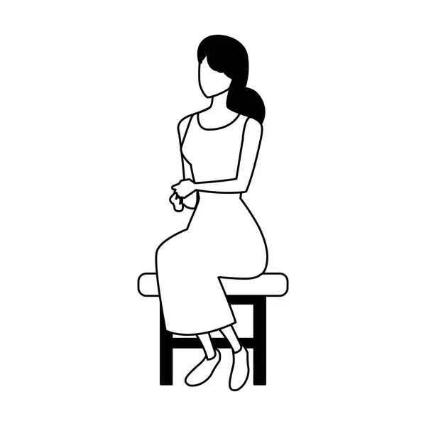 Silhouette de jeune femme assise sur une chaise sur fond blanc — Image vectorielle