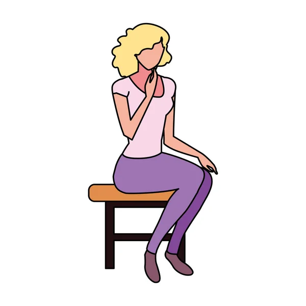 Junge Frau sitzt im Stuhl auf weißem Hintergrund — Stockvektor