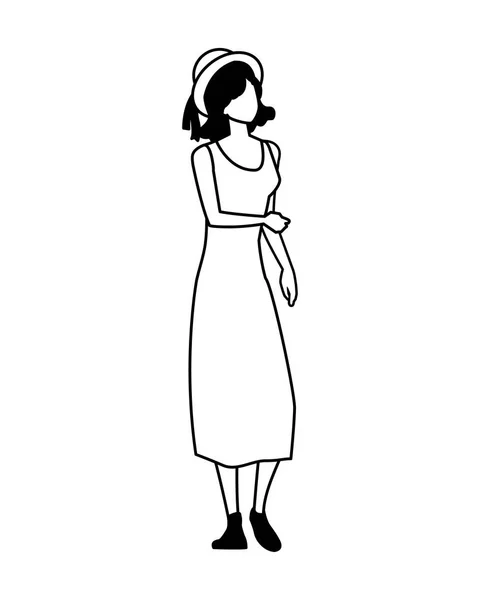 Junge Frau steht auf weißem Hintergrund — Stockvektor