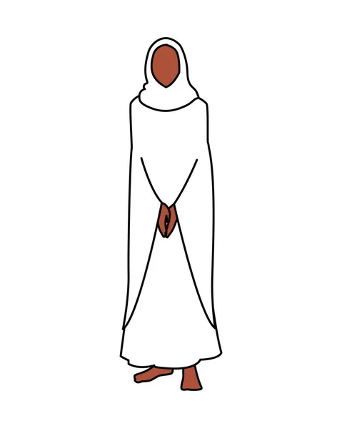 Γυναίκα προσκυνητής hajj στέκεται σε λευκό φόντο — Διανυσματικό Αρχείο