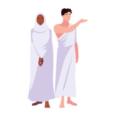 Beyaz arka planda duran bir çift hacı.