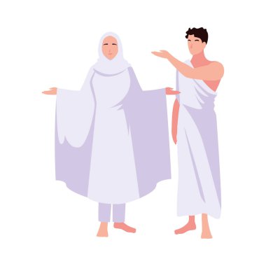 Beyaz arka planda duran bir çift hacı.