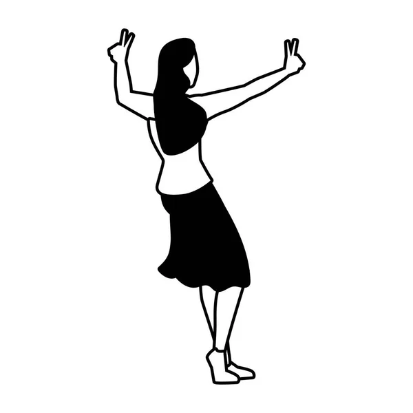 Joven mujer de espalda posición sobre fondo blanco — Archivo Imágenes Vectoriales