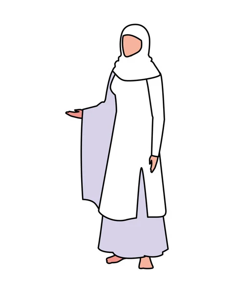 Femme pèlerin hajj debout sur fond blanc — Image vectorielle