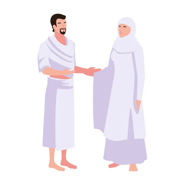 Couple of people pilgrims hajj standing on white background — Stock Vector