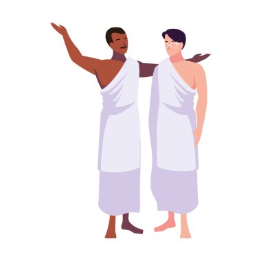 Erkek hacı beyaz arka planda duruyor.