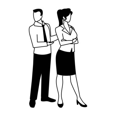 Beyaz arka planda duran iş çifti