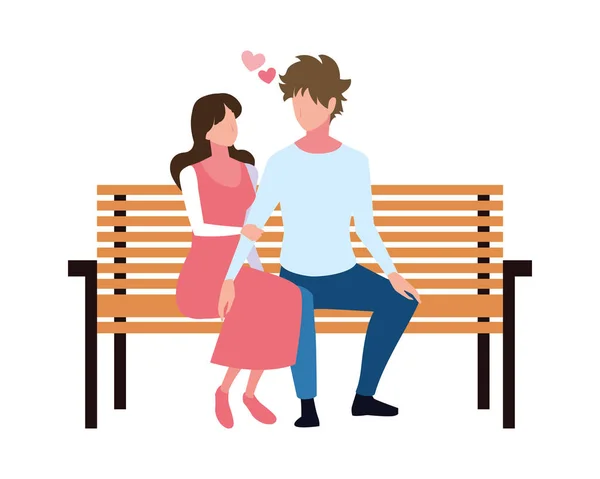 사랑하는 커플 이 하얀 배경에 공원 의자에 앉아 있는 모습 — 스톡 벡터