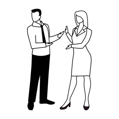 Beyaz arka planda duran iş çifti