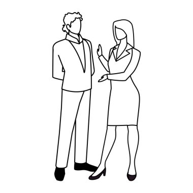 Beyaz arka planda duran iş çifti