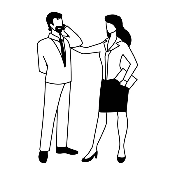 Pareja de negocios de pie sobre fondo blanco — Vector de stock