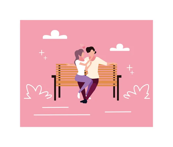 Couple of people in love sitting in the park chair — Stock Vector