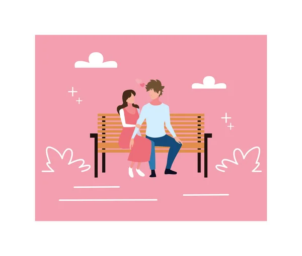 Pareja de personas enamoradas sentadas en la silla del parque — Archivo Imágenes Vectoriales