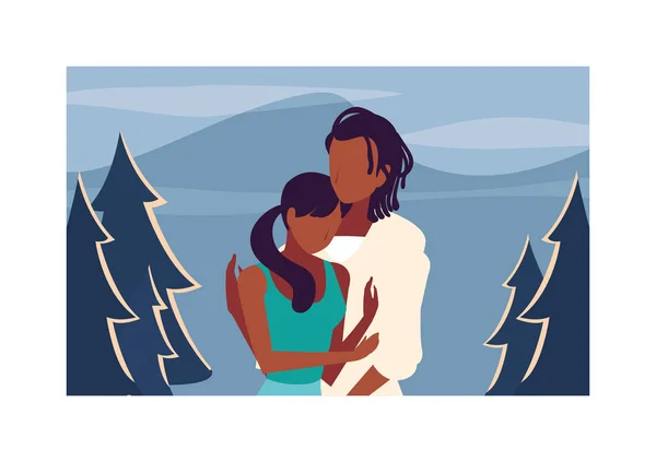 Pareja de personas con paisaje de fondo — Vector de stock