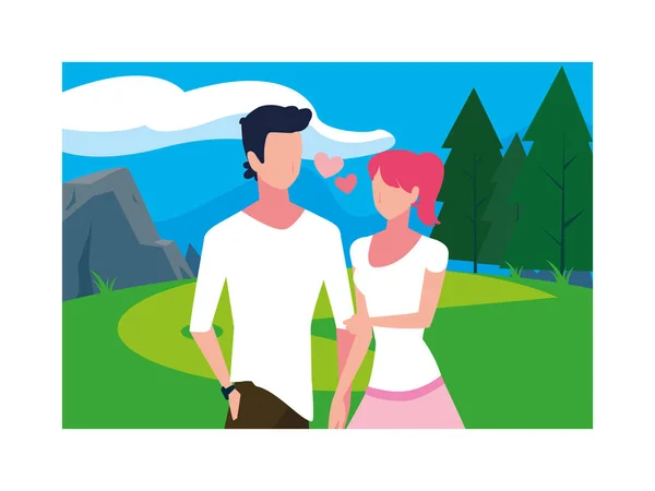 Couple de personnes amoureux marchant dans le parc — Image vectorielle