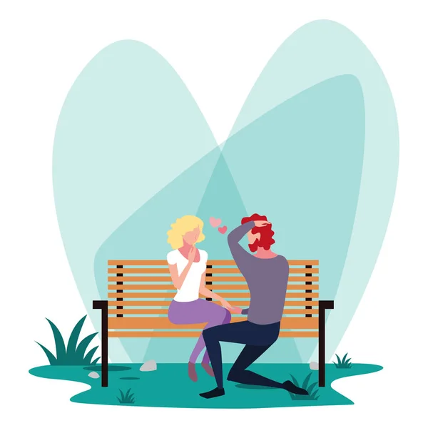 两个恋爱中的人坐在公园的椅子上 — 图库矢量图片