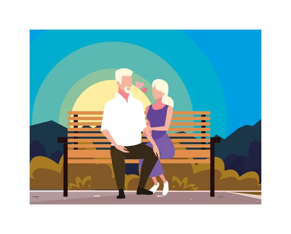 Pareja de personas enamoradas sentadas en la silla del parque — Vector de stock