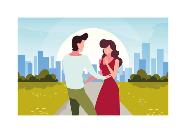 Couple of people in love walking in park — Stock Vector