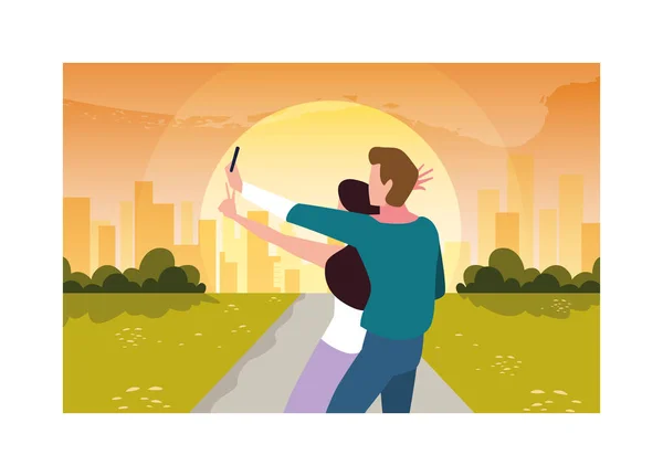 Couple de personnes amoureux marchant dans le parc — Image vectorielle