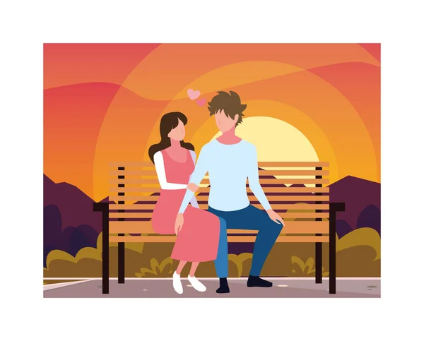 Pareja de personas enamoradas sentadas en la silla del parque — Vector de stock