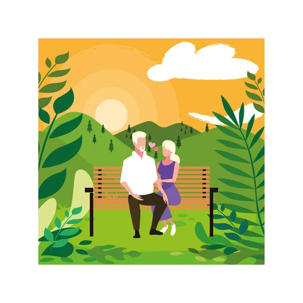 Δύο ερωτευμένοι που κάθονται στην καρέκλα του πάρκου — Διανυσματικό Αρχείο