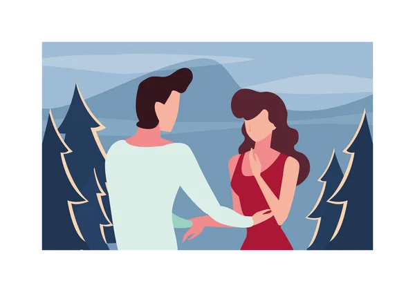 Pareja de personas con paisaje de fondo — Vector de stock