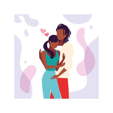 Birbirine aşık iki insan, bir erkek ve bir kadın birbirlerine sevgiyle sarılıyorlar.