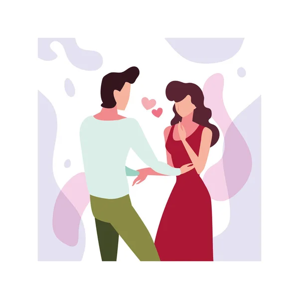 Pareja de personas enamoradas, hombre y mujer abrazándose cariñosamente — Vector de stock