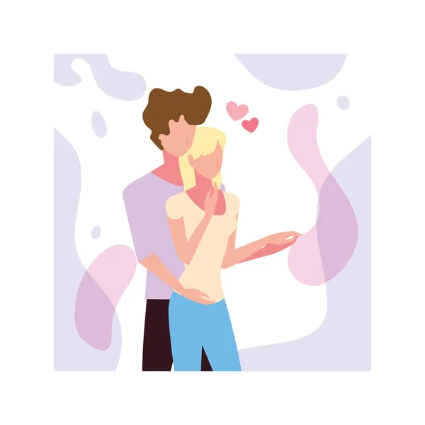 Couple de personnes amoureuses, homme et femme s'embrassant affectueusement — Image vectorielle