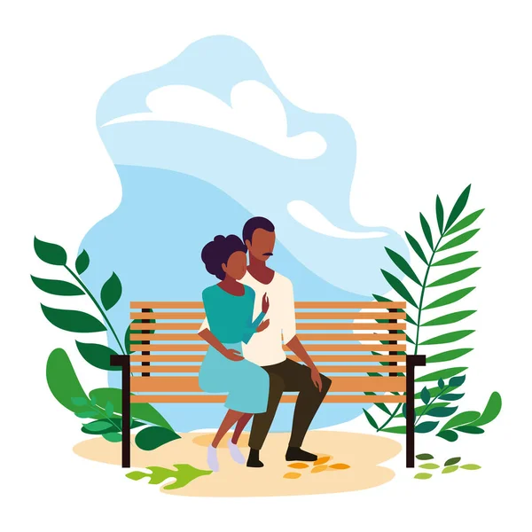 Coppia di persone innamorate sedute sulla sedia del parco — Vettoriale Stock