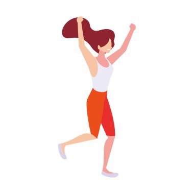 Beyaz arka planda dans eden güzel bir kadın.