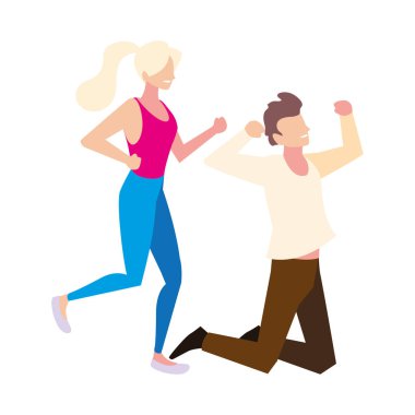 Beyaz arka planda dans eden birkaç kişi.