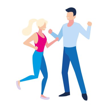 Beyaz arka planda dans eden birkaç kişi.