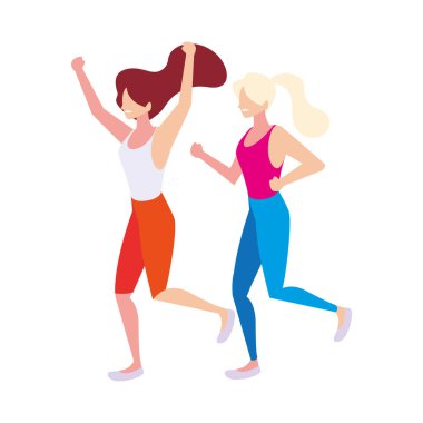 Beyaz arka planda dans eden kadınlar