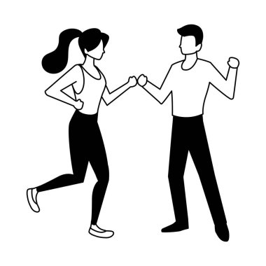 Beyaz arka planda dans eden birkaç kişi.