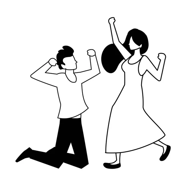 Casal de pessoas dançando no fundo branco — Vetor de Stock