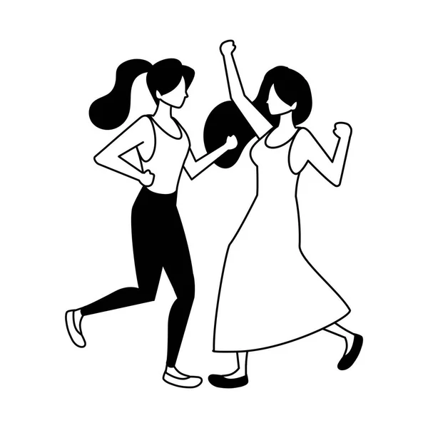 Mujeres en pose de baile sobre fondo blanco — Archivo Imágenes Vectoriales
