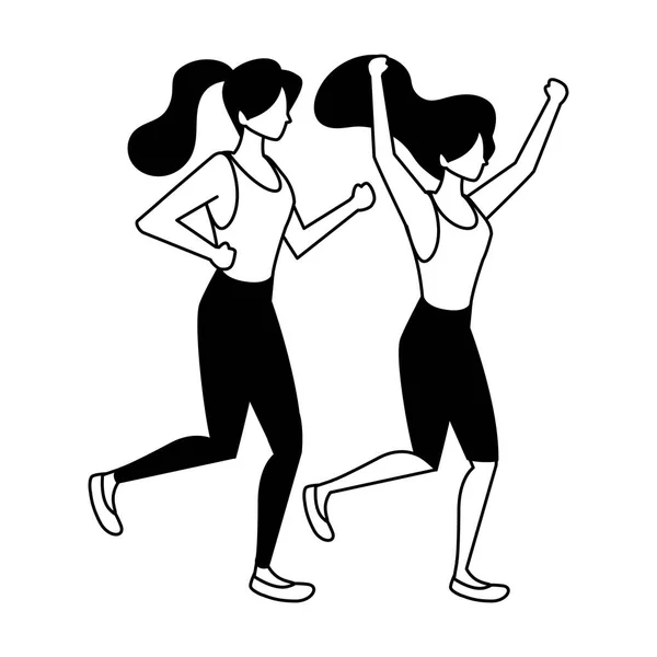Mulheres em pose de dançar no fundo branco —  Vetores de Stock