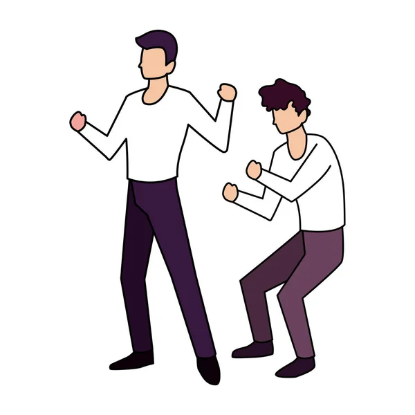 Homens em pose de dançar no fundo branco — Vetor de Stock