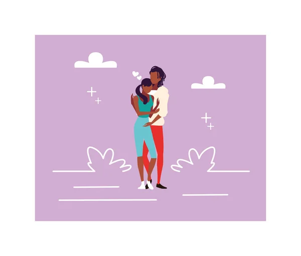 Pareja de personas enamoradas, hombre y mujer abrazándose cariñosamente — Vector de stock