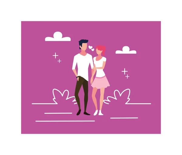 Couple de personnes amoureuses, homme et femme s'embrassant affectueusement — Image vectorielle