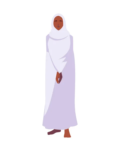 Wanita haji haji berdiri di latar belakang putih - Stok Vektor