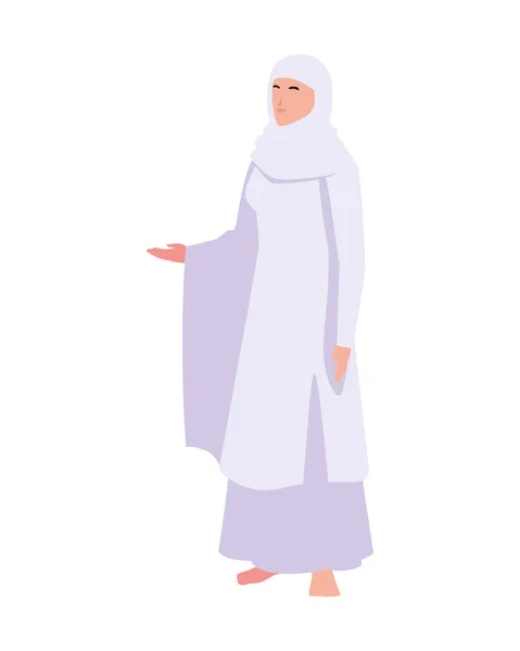 Donna pellegrino hajj in piedi su sfondo bianco — Vettoriale Stock