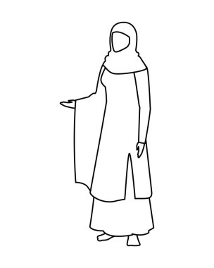 Beyaz arka planda duran hacı kadın.