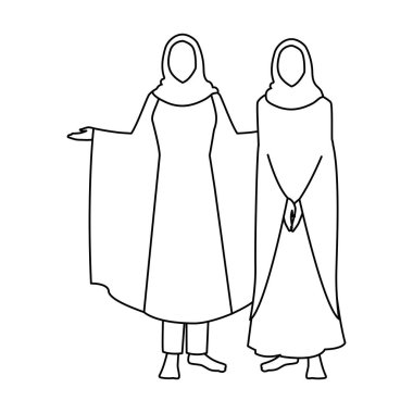 Beyaz arka planda duran hacı kadınlar.