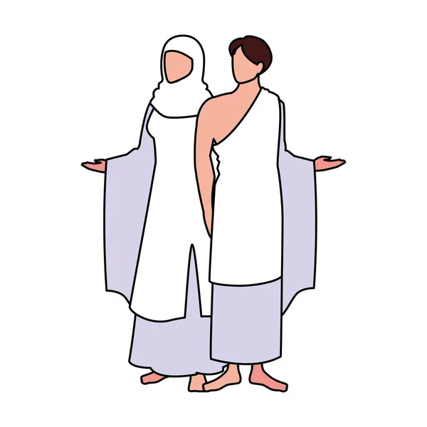 Couple of people pilgrims hajj on white background — Stock Vector